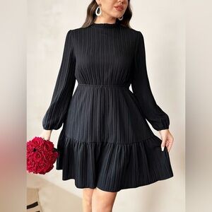 Black Long-Sleeve Pleated Tiered Dress NWOT